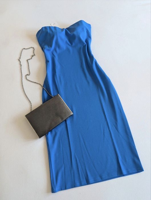 Rochie midi, eleganta, cocktail, fără bretele - Mango