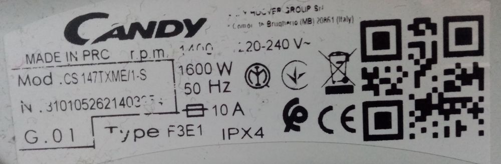 Продавам за части пералня Candy CS147TXME/1-S