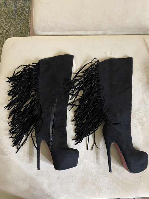 Cizme catifea cu franjuri