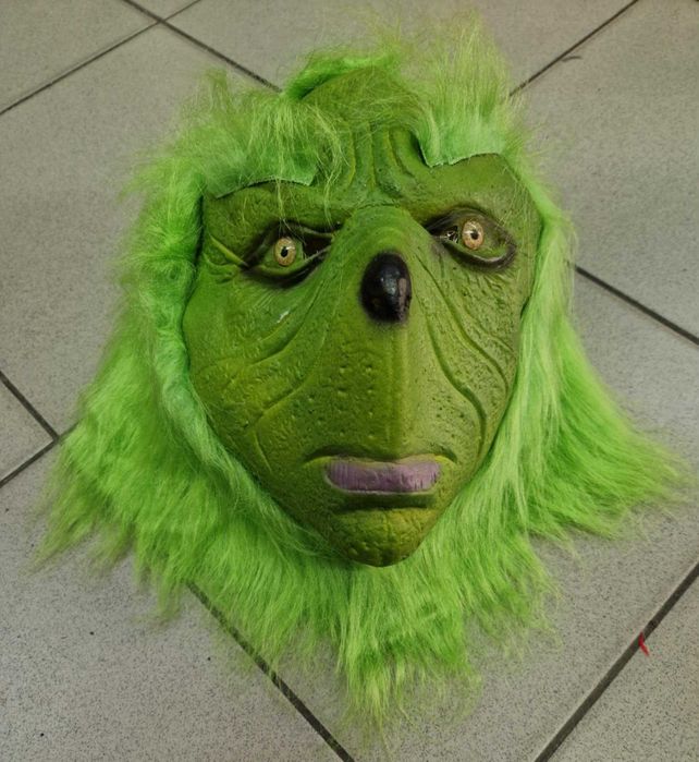 GRINCH costum blana + masca latex (mos craciun spiridus fulg de nea)