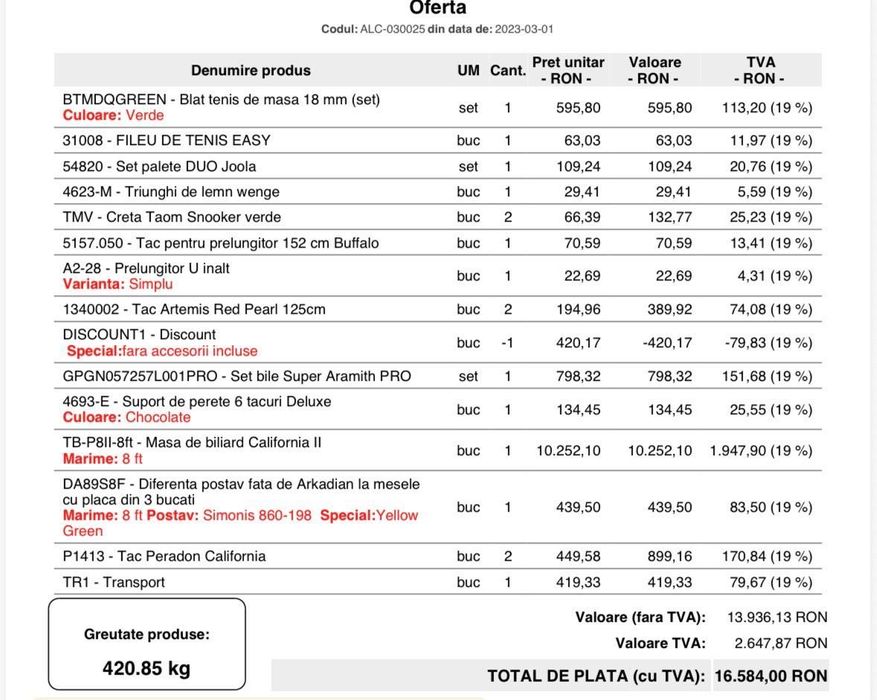 Masa de biliard ca noua