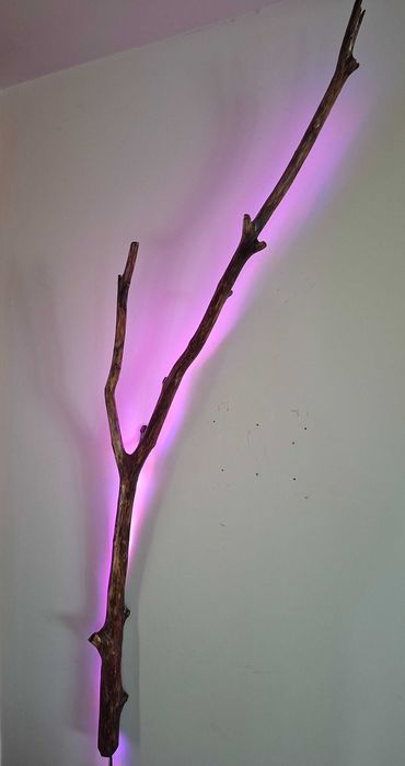 Lampă decorativă / sculptură rustică handmade din lemn natural