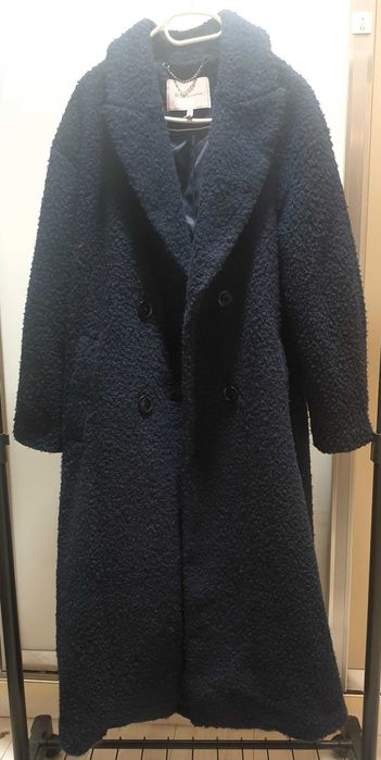 Palton BCBGeneration clasic de iarnă din lana buclé,nou , albastru  L