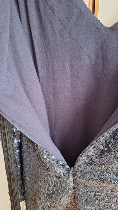 Rochie de seara, bleumarin, paietee si franjuri