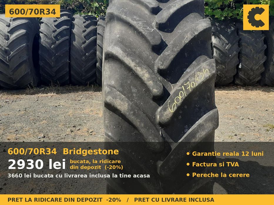 Anvelope Cauciucuri 600/70R34 600/70 R34 600/70-34 6007034 Bridgestone Tractor Punte Spate Utilaje Agricole SH Second Hand SECOND HAND Garantie 1 An