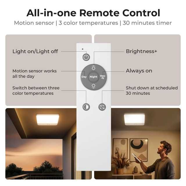 2 Plafoniere pentru baie cu senzor de mișcare,  fără fir cu baterie