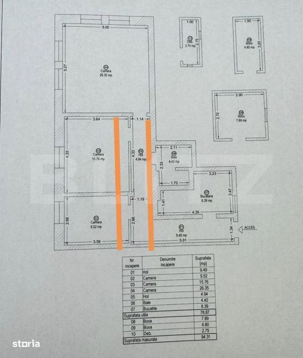 Cladire istorica, apartament 3 camere, 78.87 mp, zona Maria