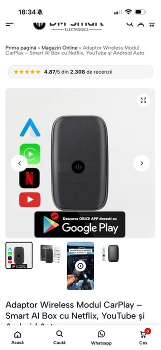 CarPlay – Smart AI Box cu Netflix, YouTube și Android Auto