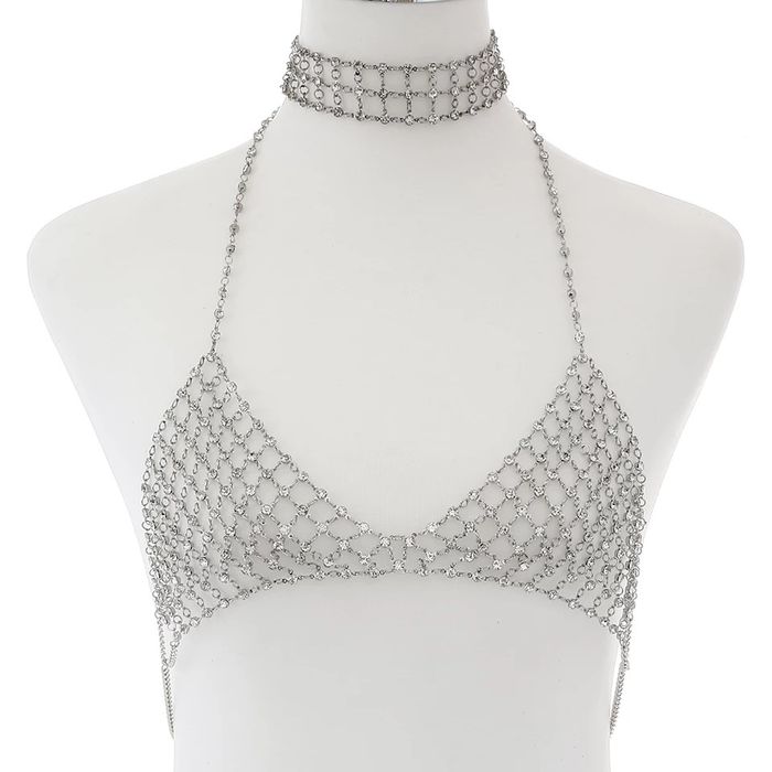 Set Choker/Lanț și sutien din cristale elegant festival