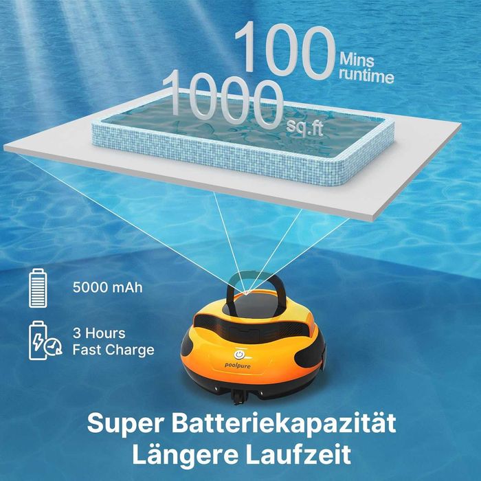 POOLPURE 2025 безжичен робот за почистване на басейн 100 мин