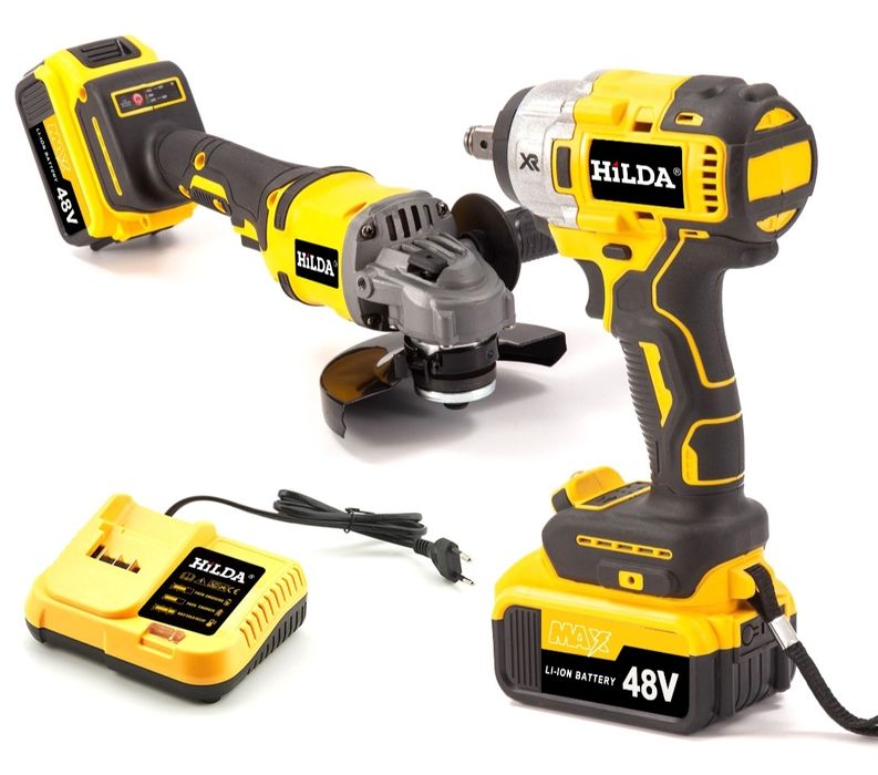 Комплект две машини гайковерт-дрелка и ъглошлайф HILDA 48Vс 2 батерии