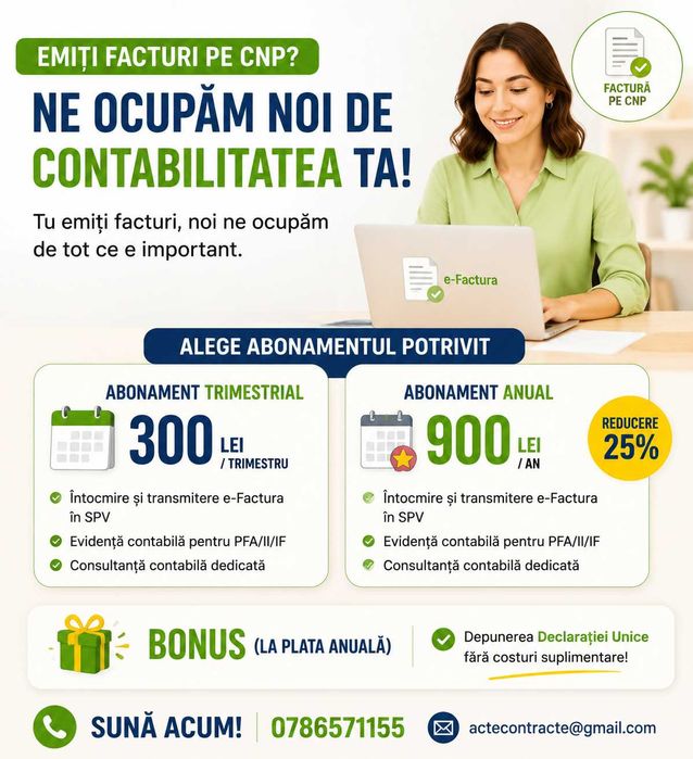 Servicii contabilitate + e-Factura pentru activități pe CNP