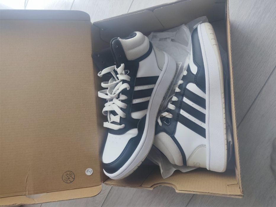 Pantofi sport mid-high din piele ecologica Hoops3.0, Alb, Negru stins,