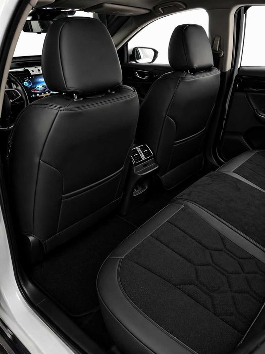 Комплект луксозна универсална тапицерия еко кожа и алкантара - черно-сива или черно-бяла