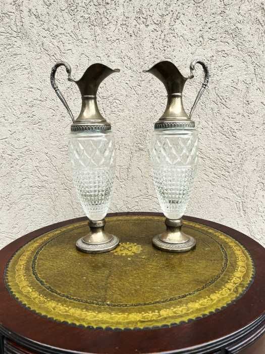 Rafinat set-decantoare italiene-cristal-metal argintat-Italia