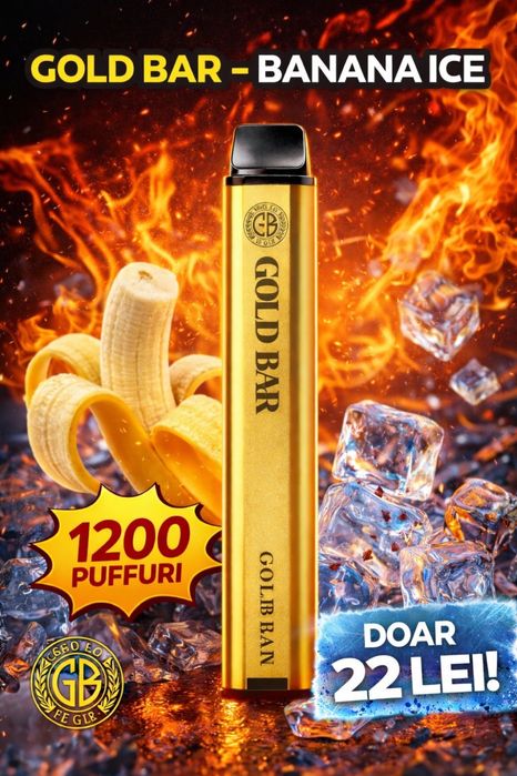 Vape Gold Bar cu capsula, reincarcabil, nou in cutie, aroma banana ice