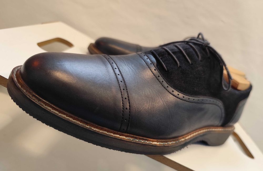 Pantofi oxford 41.5 42 cap toe Dermod piele naturala moale navy