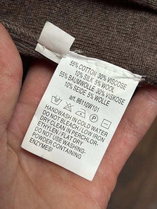 Repeat, cardigan lung, maro, din bumbac, mătase și lână