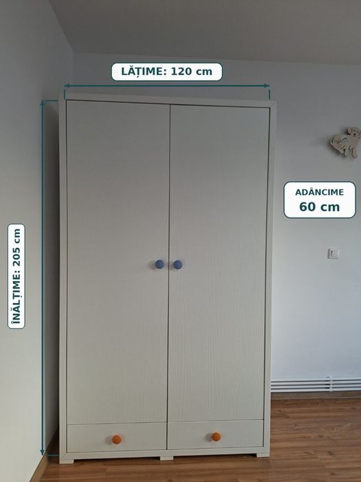 Dulap haine 2 uși, 2 sertare, MDF + PAL 18 mm, 120×205×60 cm