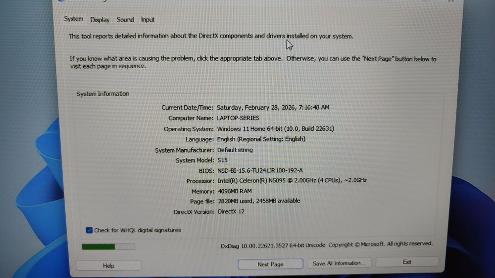 Laptop 15,6 inch / 4 GB RAM / ssd 128 GB/