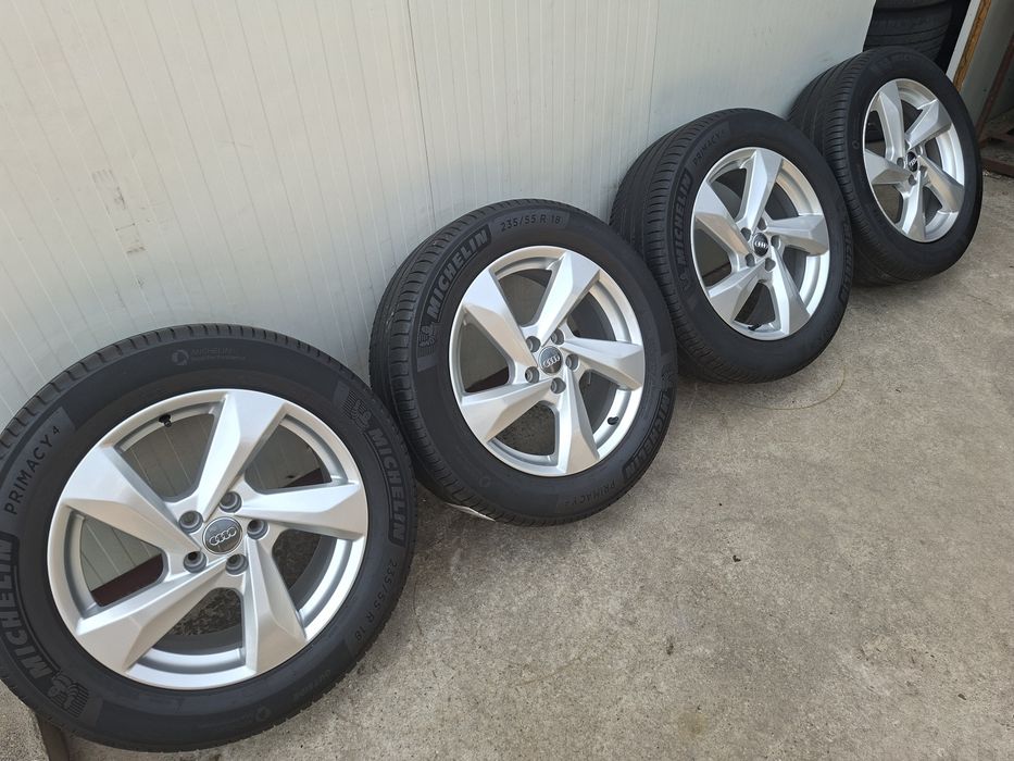 Set jante din aluminiu originale r18 / Audi Vw Skoda Seat MG / echipate cu anvelope de vara 235 55 r18 Michelin / 5x112