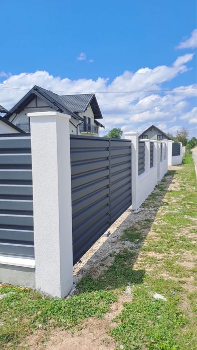 Gard din tabla T35 – model modern culoare antracit