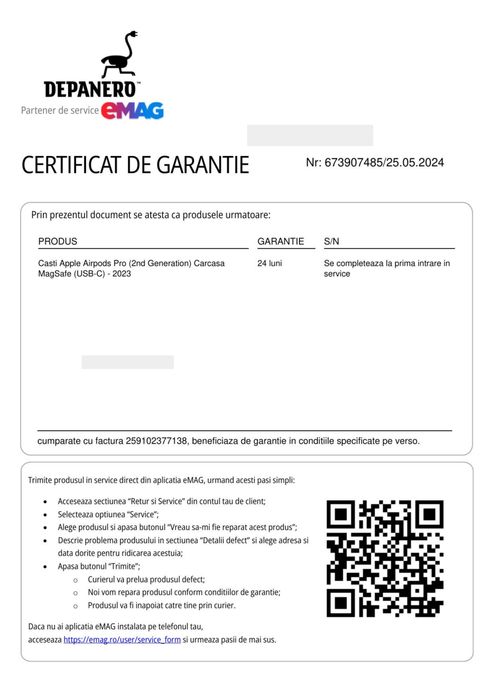 AirPods Pro 2 USB-C, ca noi, garanție eMAG, factură, complete în cutie