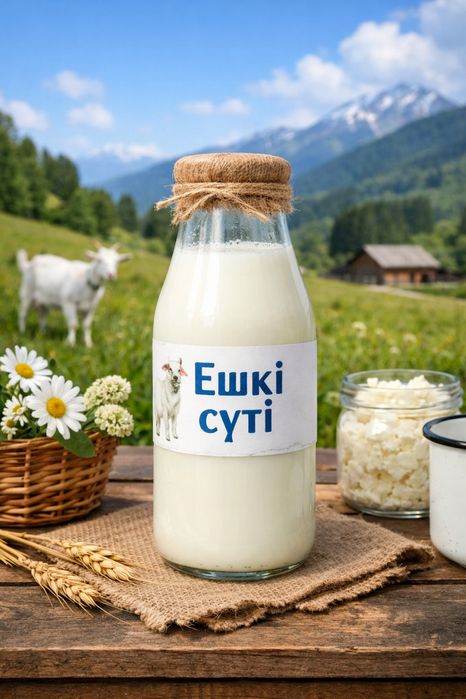 Ешкі сүті, ешкі айраны, қолдың табиғи өнімдері сатылымда.