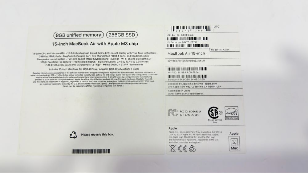 Apple MacBook Air M3 8GB\256GB 2024 15 экран идеал