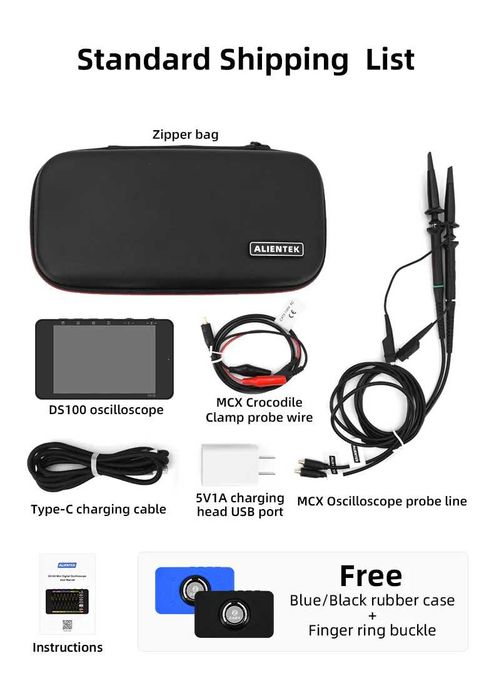 Alientek DS100  50Mhz 250M 3.5IPS Двуканален  осцилоскоп с генератор