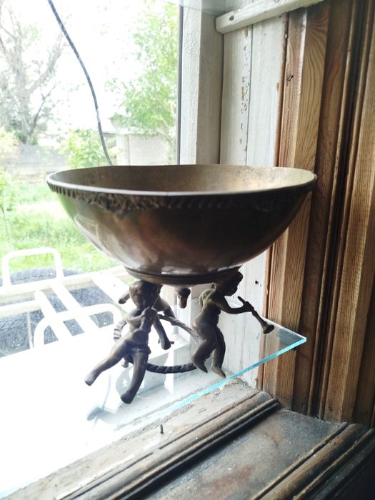 Винтажный набор из латуни: интерьерные вазы и чаша с ангелами