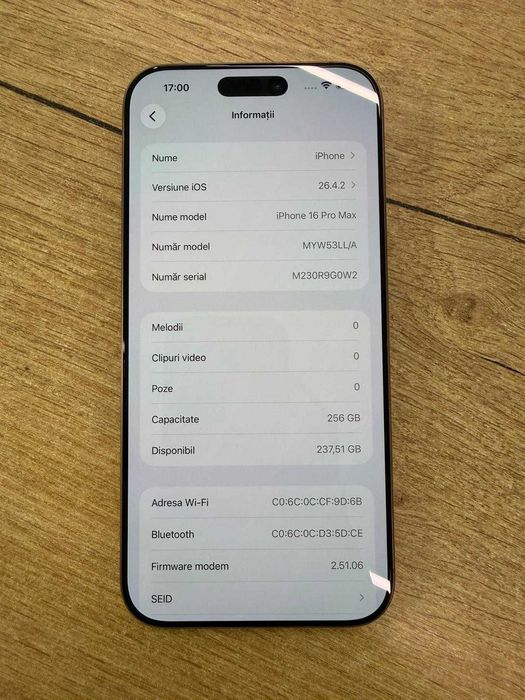 iPhone 16 Pro Max 256GB Stare Exceptionala 91% Baterie