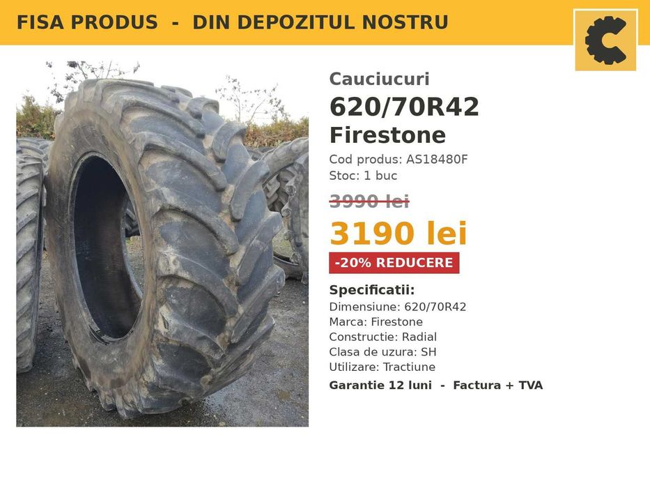 Cauciucuri 620/70R42 Firestone Anvelope Tractor SH REDUCERE Garantie