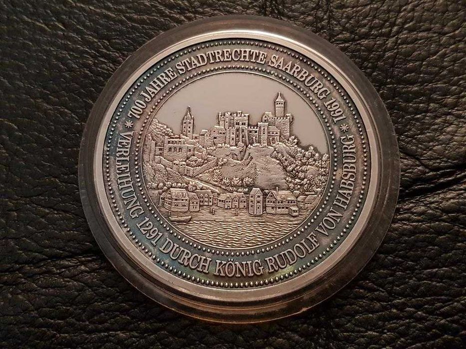 СРЕБЪРЕН 999 ‰ ПЛАКЕТ медал 1291 - 1991г. 700 години Саарбург