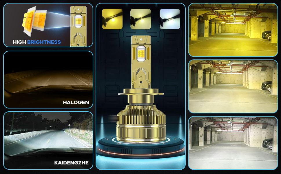 Set 2 Becuri LED Smart H7 Control prin telecomanda, 300W / 35.000LM, alb, galben (3000,4300 si 6000k)