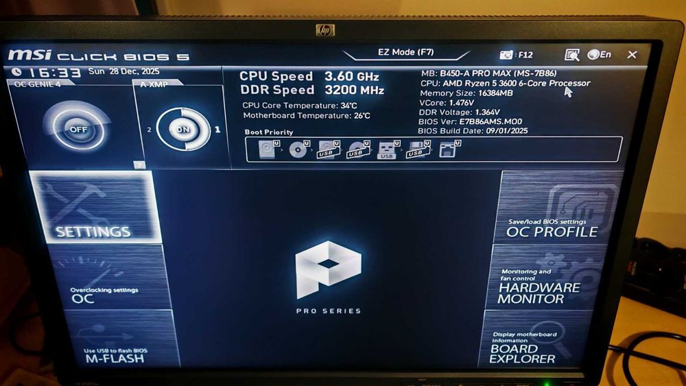 MSI B450-A PRO MAX + Ryzen 5 3600, шестядрен  + 16GB RAM