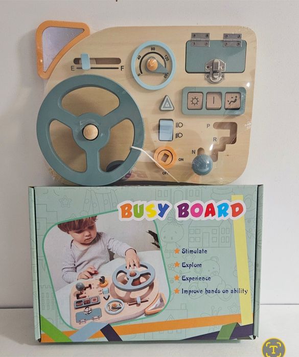 Lot de jucarii educative din lemn. Busy board, puzzle incastru, legume