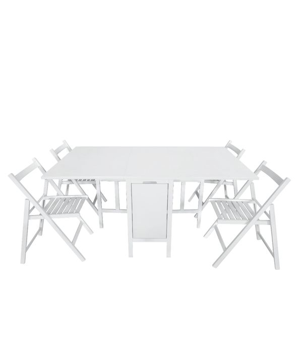 masa + 4 sau 6 scaune pliante lemn - ALB