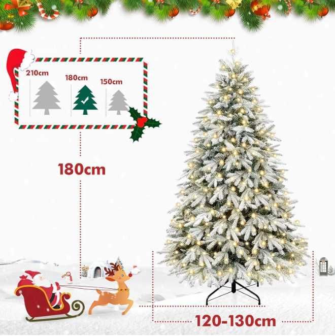 Brad artificial Yorbay 180 cm, Alb cu Fulgi de Zăpadă, Iluminat LED