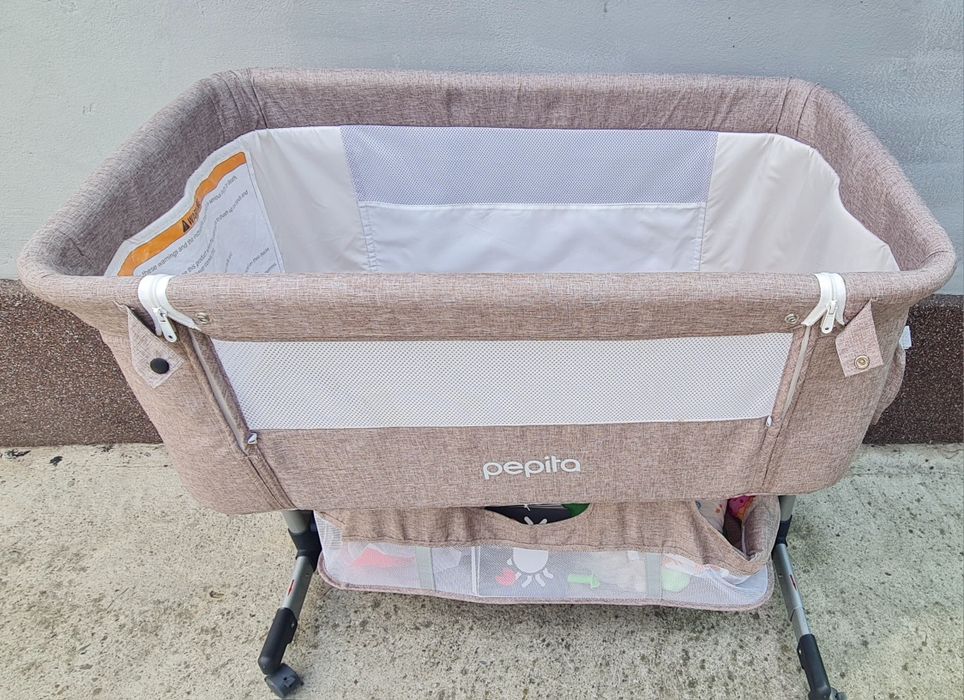Patut Pepita cu saltea si cos de depozitare, bej,
60x95x75-90cm, atasabil