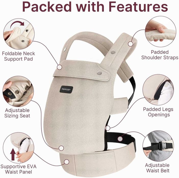 Бебешко кенгуру Momcozy PureHug, чист памучен слинг за 3-24 месеца