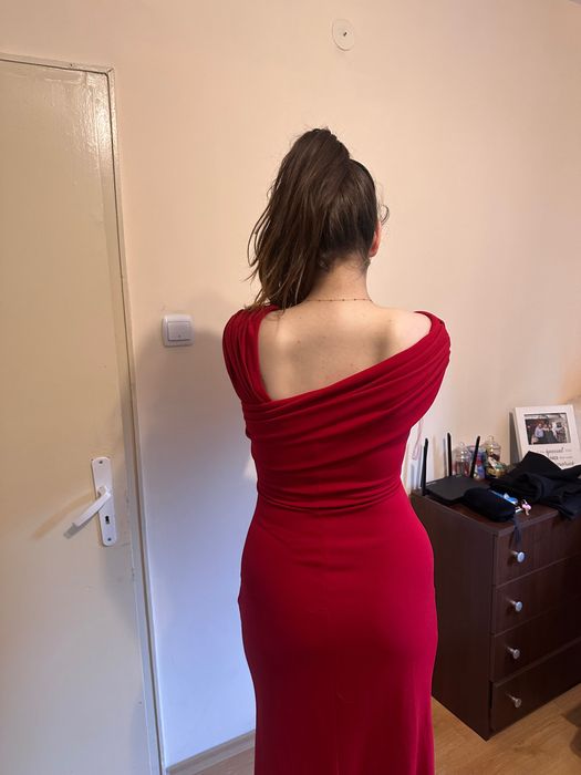 Официална червена дълга рокля