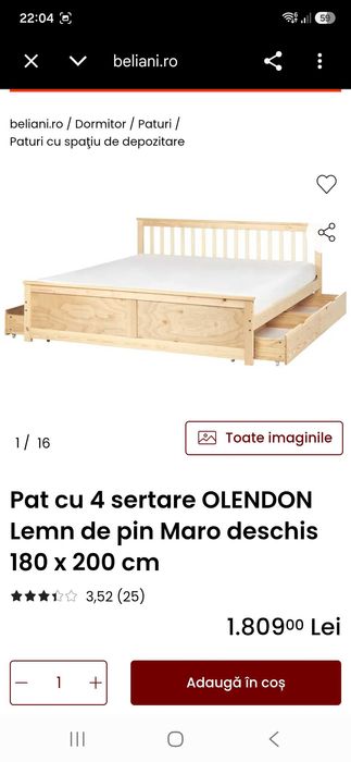 Pat lemn de pin 180/200 cm NOU