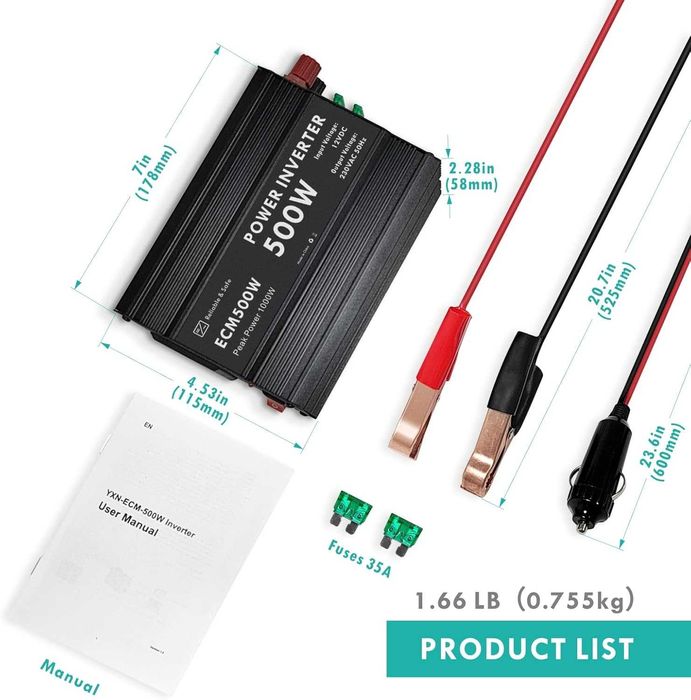 ECM 500 W модифициран синусоидален захр. инвертор DC 12 V към AC 230 V