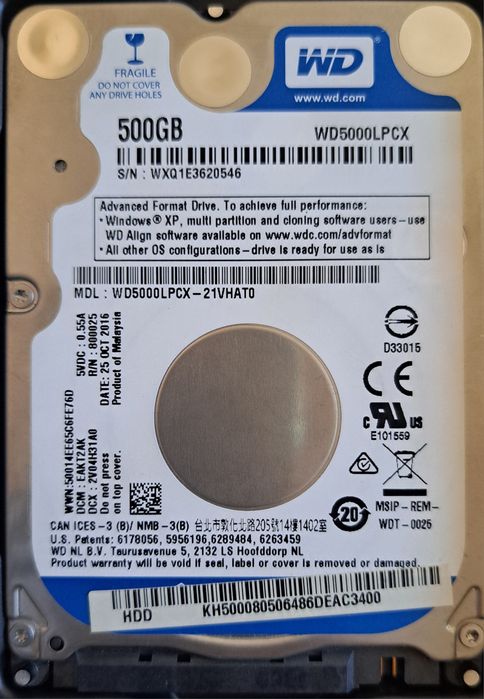 HDD WD 500Gb для ноутбука