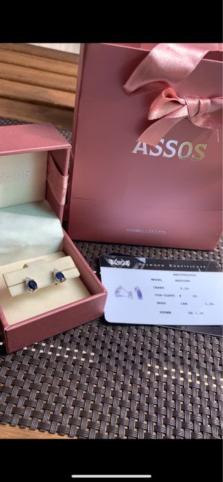 Обици бяло злато, диаманти и сапфири