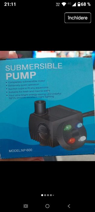 Pompa submersibila Acvariu, fântână arteziană