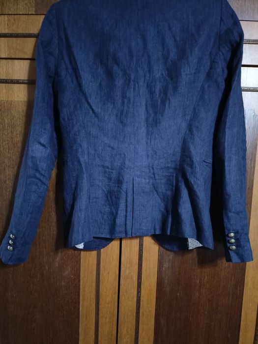 Льняной пиджак темно синего цвета S