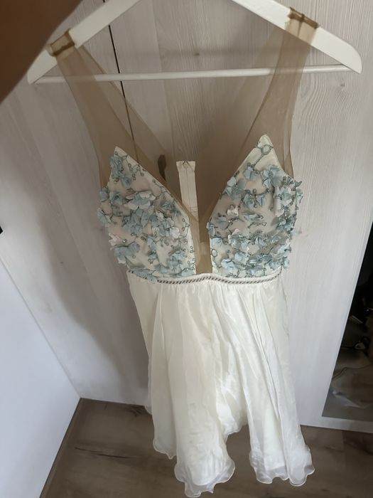 Rochie ocazie alb/turcoaz