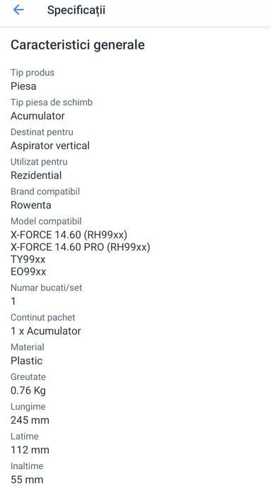 Baterie Rowenta pt aspirator X Force Rowenta